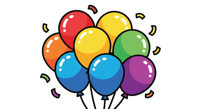 Colorful balloons tied together floating.