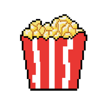 pixel popcorn retro 8-bit video game art vector graphic design