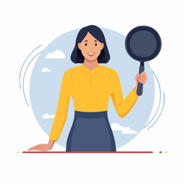 Woman Holding a Frying Pan