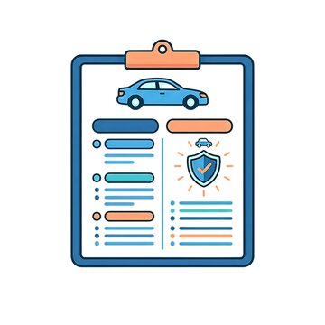 Car Insurance Checklist Icon with Vehicle Protection Shield, Auto Policy Inspection and Automotive Service Illustration