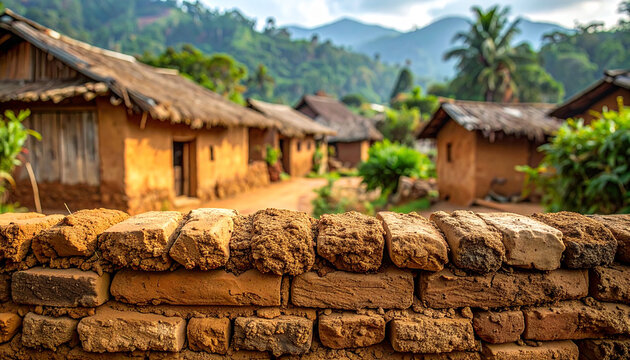 Traditional Sun-Dried Mud Brick Wall for Sustainable Design Backdrop