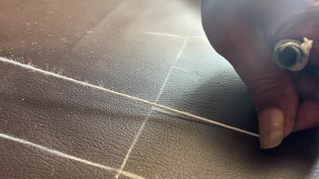 Fabric Marked with White Chalk Lines for Sewing Preparation