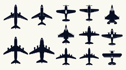 Collection of various airplane silhouettes. © Ira Project