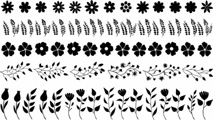 Obraz premium collection of black floral silhouettes and leafy branches on a white background high quality professional detailed modern elegant