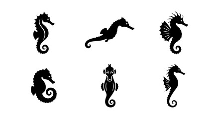 Seahorse Silhouettes Vector Set: Marine Life Icons, Ocean Creatures Graphics, Aquatic Animal Illustrations, Nautical Design Elements © Faisal