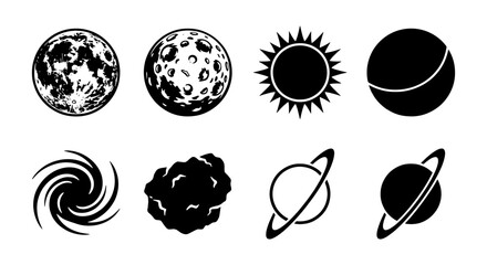 Cosmic Icons Set: Celestial Bodies, Planets, Sun, Moon, Asteroid, Galaxy, Space Exploration Graphics © Shohidul