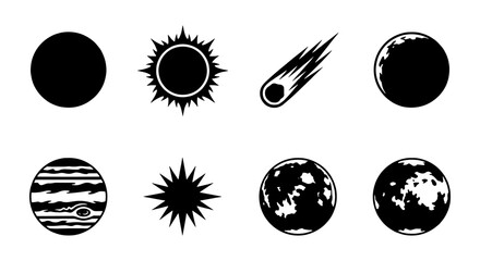 Cosmic Icons Collection: Celestial Bodies, Planets, Sun, Moon, Asteroid, Vector Graphics for Astronomy and Space Exploration Themes © Shohidul