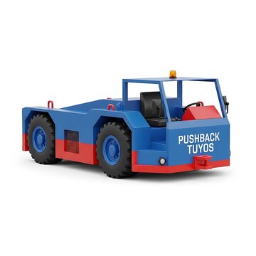 Blue and red pushback tug vehicle.