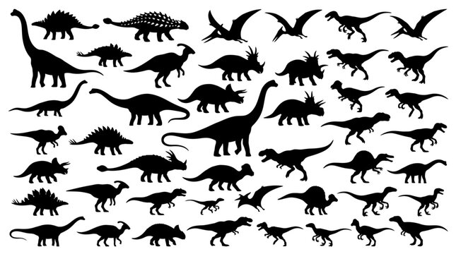 Collection of various dinosaur silhouettes on white background.