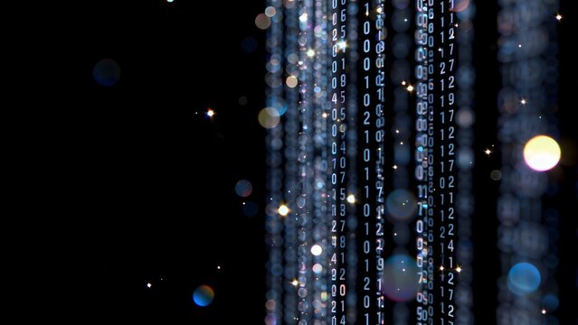 Digital binary code with glowing particles