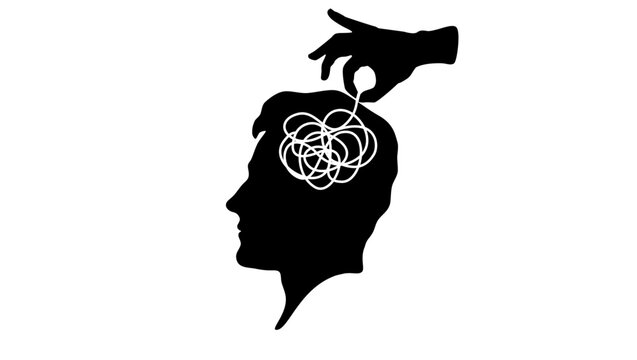 Mental health, black isolated vector silhouette