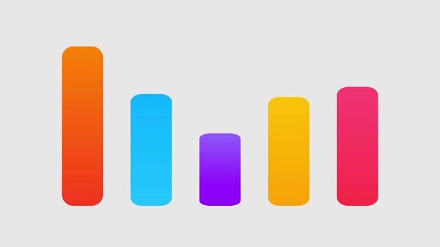 Colorful animated bar chart with vibrant gradient columns, dynamic business data visualization, modern financial growth infographic on gray background