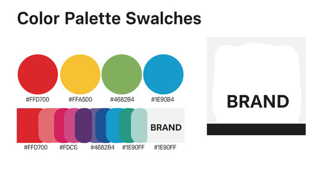 Color Palette Swatches and Brand Identity Elements Displayed with Hex Codes.