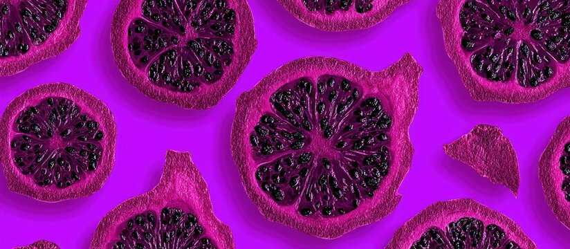 Sliced Pomegranates on a Purple Background.