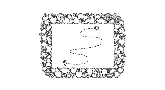 Fruit Bordered Rectangle with Dotted Line Path and Pins