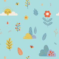 Cute Baby Dinosaur Seamless Patterns - Nursery Dino Floral Vector Collection © Алена Гривенюк