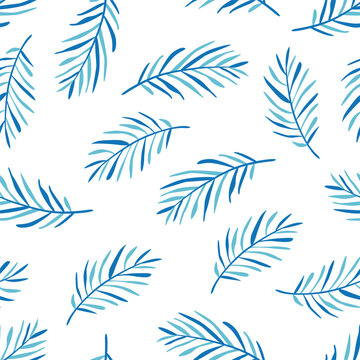 Vector seamless pattern with hand drawn palm leaves. Cute jungle design for textile, backgrounds, wallpaper, wrapping paper, digital prints.