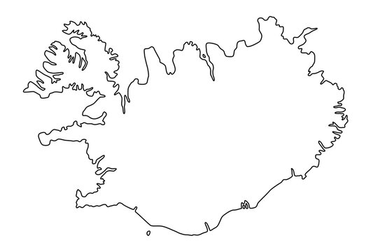 Vector map of Iceland, a Nordic island country. Detailed black contour, isolated on white background.
