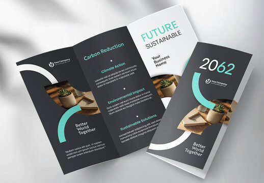 Modern Eco-Friendly Sustainability Corporate Business Tri-fold Brochure Template with Geometric Design