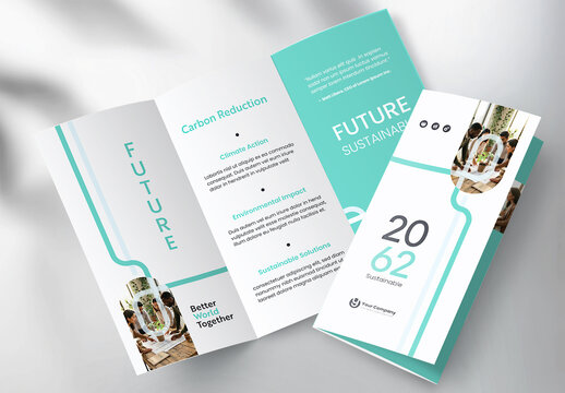 Modern Eco-Friendly Sustainability Corporate Business Tri-fold Brochure Template with Geometric Design