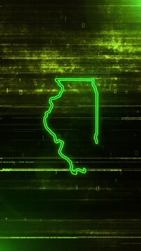 Mobile Vertical Resolution, 2160x3840 Pixels, Illinois State (USA) Digital Futuristic Glitch Map Opener, Suitable for Elections, July 4th and Memorial Day