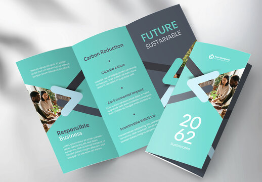 Modern Eco-Friendly Sustainability Corporate Business Tri-fold Brochure Template with Geometric Design