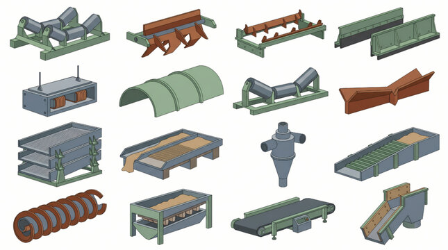 Ore Processing Conveyor and Mineral Separation Vector Illustration Bundle