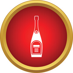 Naklejka premium Sparkling wine bottle symbol representing festivity on a red and gold button