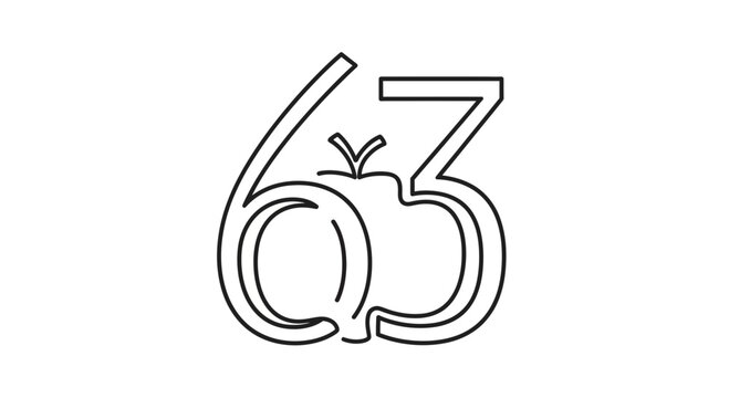 Number 63 with Apple Silhouette, Education, Learning, or Anniversary Concept