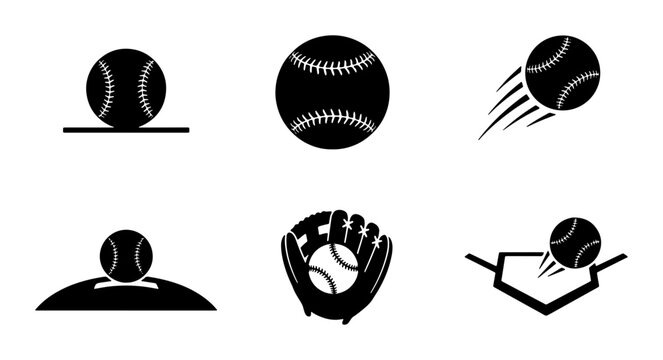 Baseball Icons Set: Action, Equipment, and Game Elements, Vector Graphics for Sports and Recreation