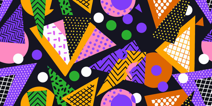 abstract geometric pattern with colorful shapes and black background