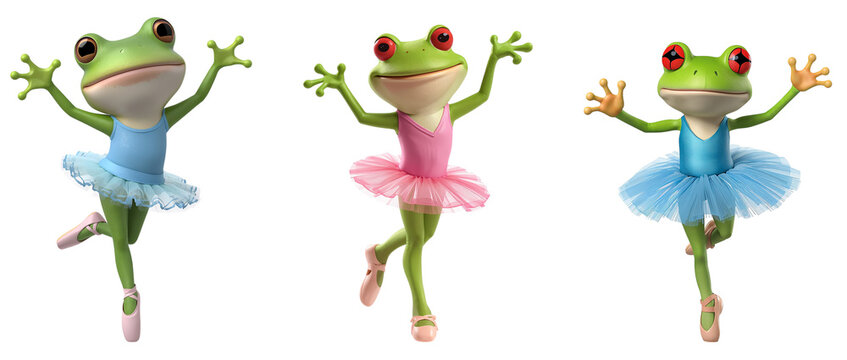 Cute funny cartoon frog ballerina isolated on transparent background