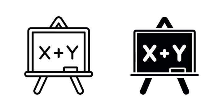 Two simple blackboards on easels showing X plus Y mathematical equation algebra in white background