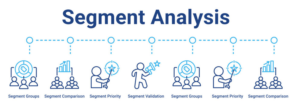 Segment Analysis web banner icon vector illustration concept for business with icon of Segment Groups, Segment Comparison, Segment Priority, Segment Validation, Segment Groups, Segment Priority,.