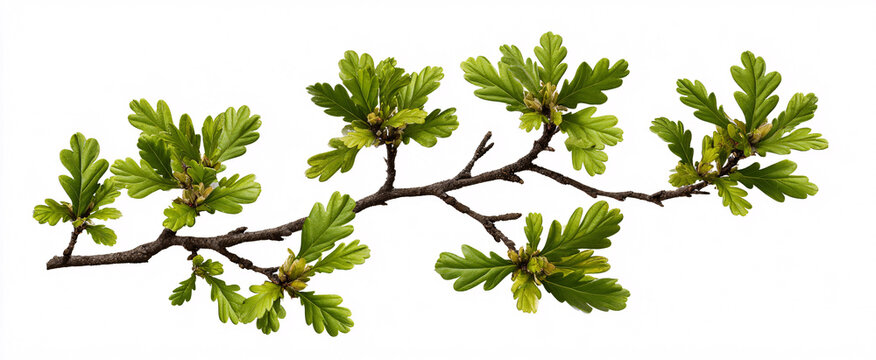 Brightly lit Quercus ilex branches on a crisp white backdrop with sharp edges.