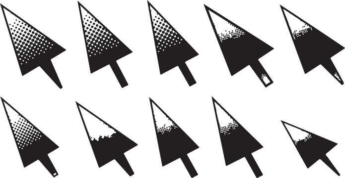 Set of black arrow icons with different gradients