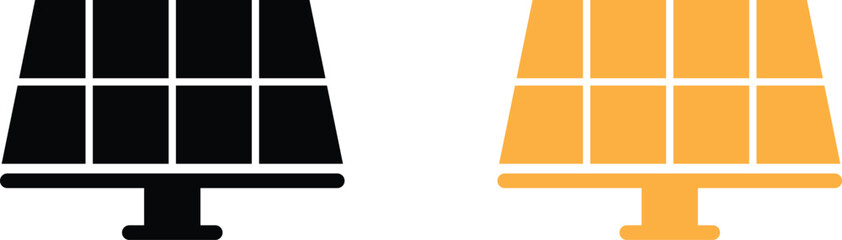 Solar panels on stands in black and orange colors side by side © Icon Dreamer
