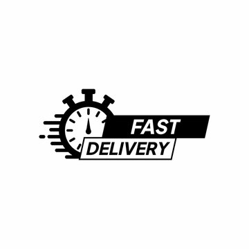 Fast delivery service icon with stopwatch representing express shipping on white background vector flat design