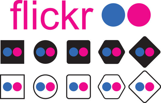 flickr logo icon. Flickr Photo Sharing Photography Platform Icon. Social media design concept. Set of Flickr logos. Social media app. Popular online photo-sharing site platform