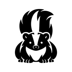 Obraz premium Logo vida salvaje. Dibujo minimalista de una mofeta con la cola curvada, vista de frente 