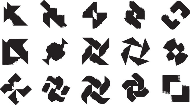 Black Arrows and Shapes on White Background