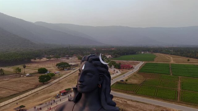 Aerial View of Adiyogi Shiva Statue in Coimbatore, Tamil Nadu, India