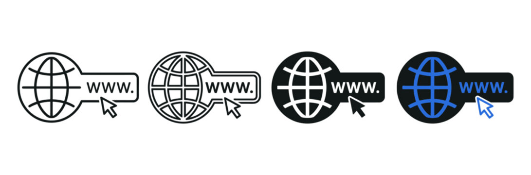 Modern Website Internet Vector Icon Sheet Collection &ndash; Premium WWW Globe and Web Navigation Symbols Set with Outline and Solid Style for Digital UI UX Design