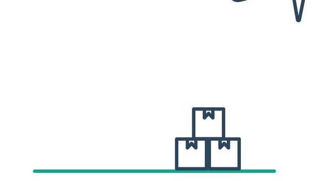 Cargo plane icon animation. animation of a cargo plane flying over a stack . representing air freight, express international delivery, and rapid logistics. alpha channel