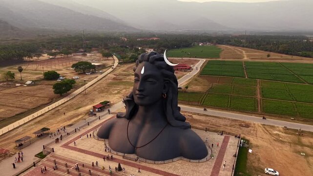 Aerial View of Adiyogi Shiva Statue in Coimbatore, Tamil Nadu, India