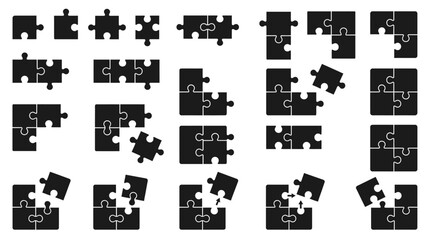 Naklejka premium Collection of black puzzle piece icons and shapes.