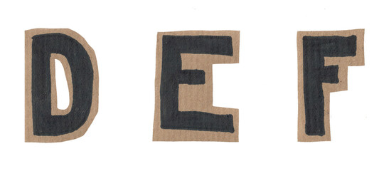 Fototapeta premium Set collection of alphabet letter D, E, F, with crayon scribbles, paper cut out handdrawn torn scrapbook font text. scrapbooking alphabet stickers. Black letters craft paper, isolated background png