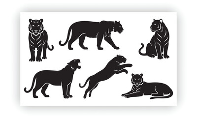 Panther and Cub Silhouette Vector   Wild Big Cat Family Illustration © Sola