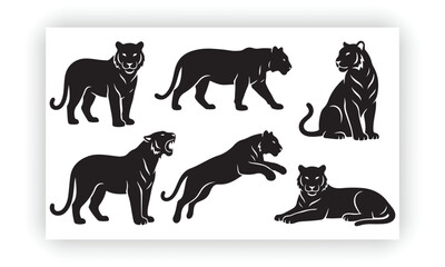 Panther and Cub Silhouette Vector   Wild Big Cat Family Illustration © Sola