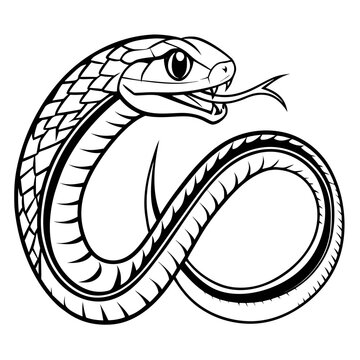 cartoon vector illustration of a snake serpent reptile icon design in tattoo style black line art